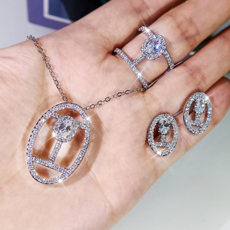 Earrings & Necklace Shining Crystal Geometric Zircon Ring Sets Female Luxury Engagement Jewelry For Women Wedding Bridal, Silver
Earrings & Necklace Shining Crystal Geometric Zircon Ring Sets Female Luxury Engagement Jewelry For Women Wedding Bridal, Silver