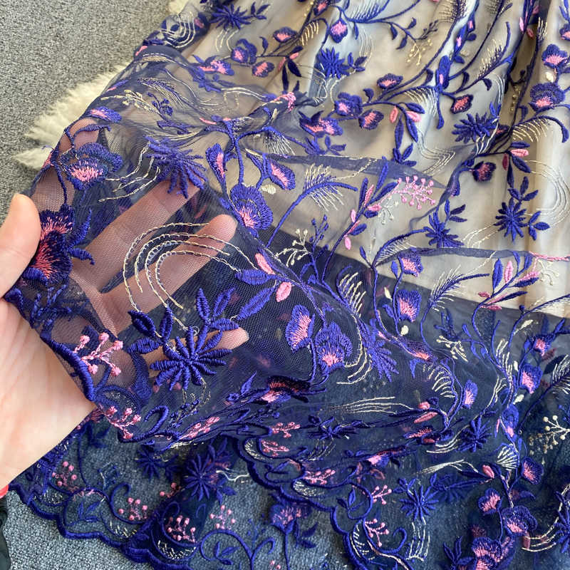 Feminine Spring Summer Round Neck Short Sleeve Gauze Hollow Hook Flower Slim Fitting A-line Elegant Dress Vestidos R223 210527