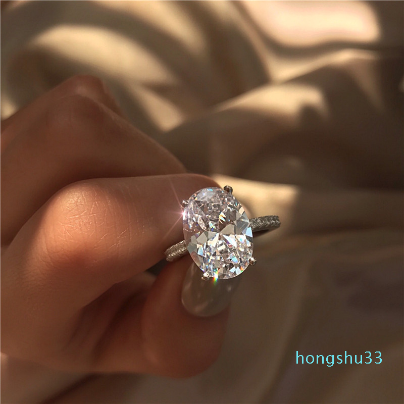 Classic 925 Sterling Silver ring set Oval cut 3ct Diamond Cz Engagement wedding Band rings for women