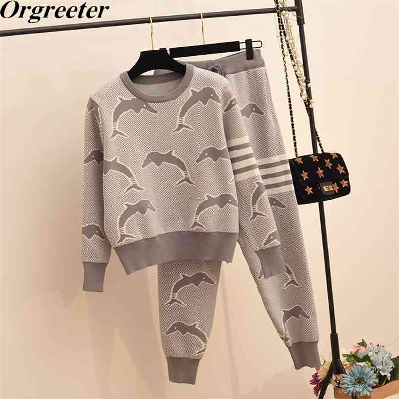 Knitted Striped Jacquard Dolphin Autumn Casual O-neck Sweater Two-piece Suit Women Fashionable Loose Tracksuit 210602, Gray
Knitted Striped Jacquard Dolphin Autumn Casual O-neck Sweater Two-piece Suit Women Fashionable Loose Tracksuit 210602, Gray