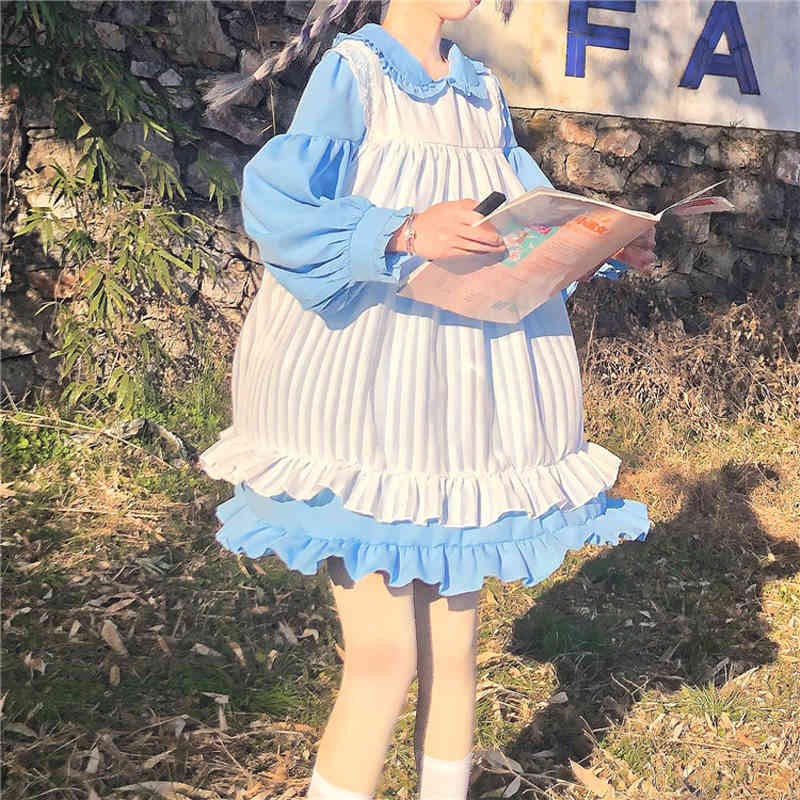 Japanese Sweet Pink Lolita Op Dress Gothic Soft Girl Cute Vintage Ruffle Maid Cosplay Black Women Kawaii Two-Piece es 210517