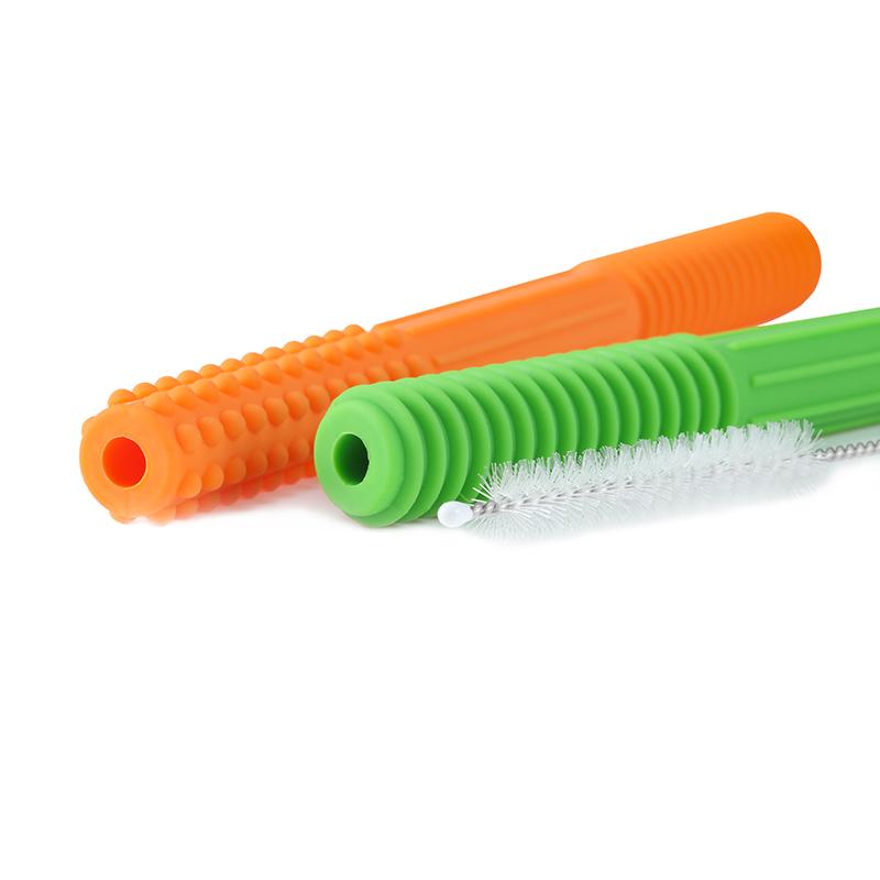 2021 Soft Silicone Teething Toys for Babies Baby Teether Textured Teething Tubes with Brush BPA Free Safe Toy