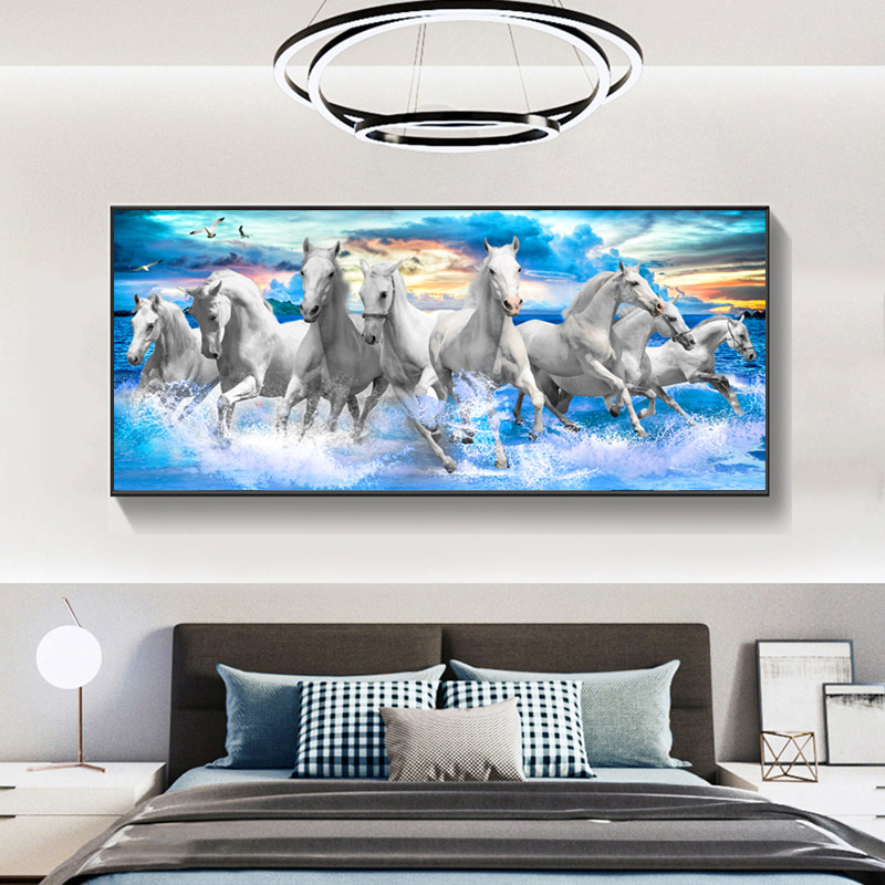 Eight Horses Running In Sea Canvas Painting Wall Art Animal Pictures For Living Room Bedroom Modern Home Decoration Unframed