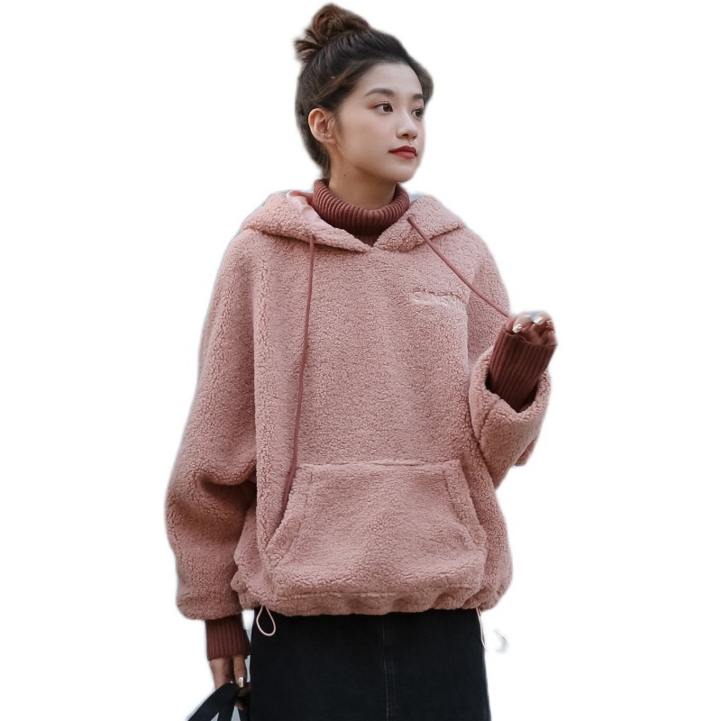 Autumn Winter Korea Fashion Women Long Sleeve Casual Hooded Pullovers Thicken Warm Loose Pink Hoodies high quality V13 210512