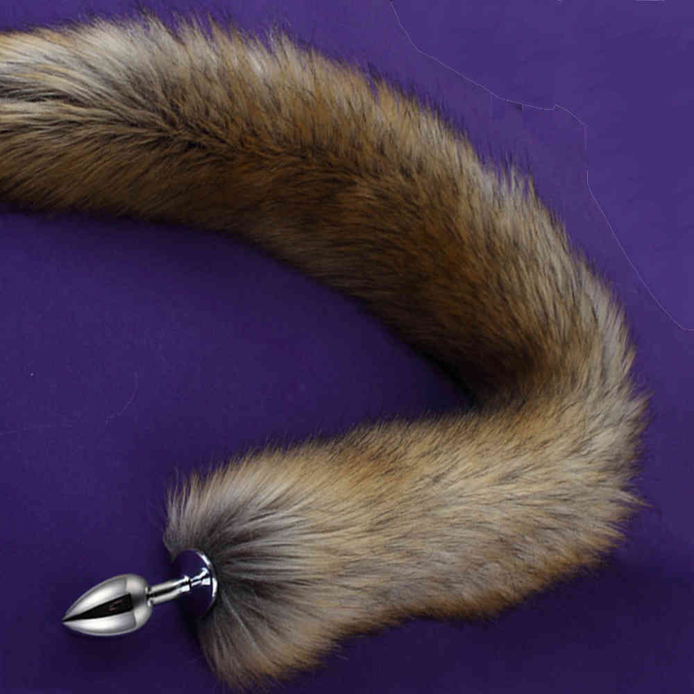 78cm Super Long Fox Tail Anal Plug Faux Fur Tail Metal Butt Plug Cosplay Role Adult Novelty Anal Beads Sex Toys For Man Women 210408