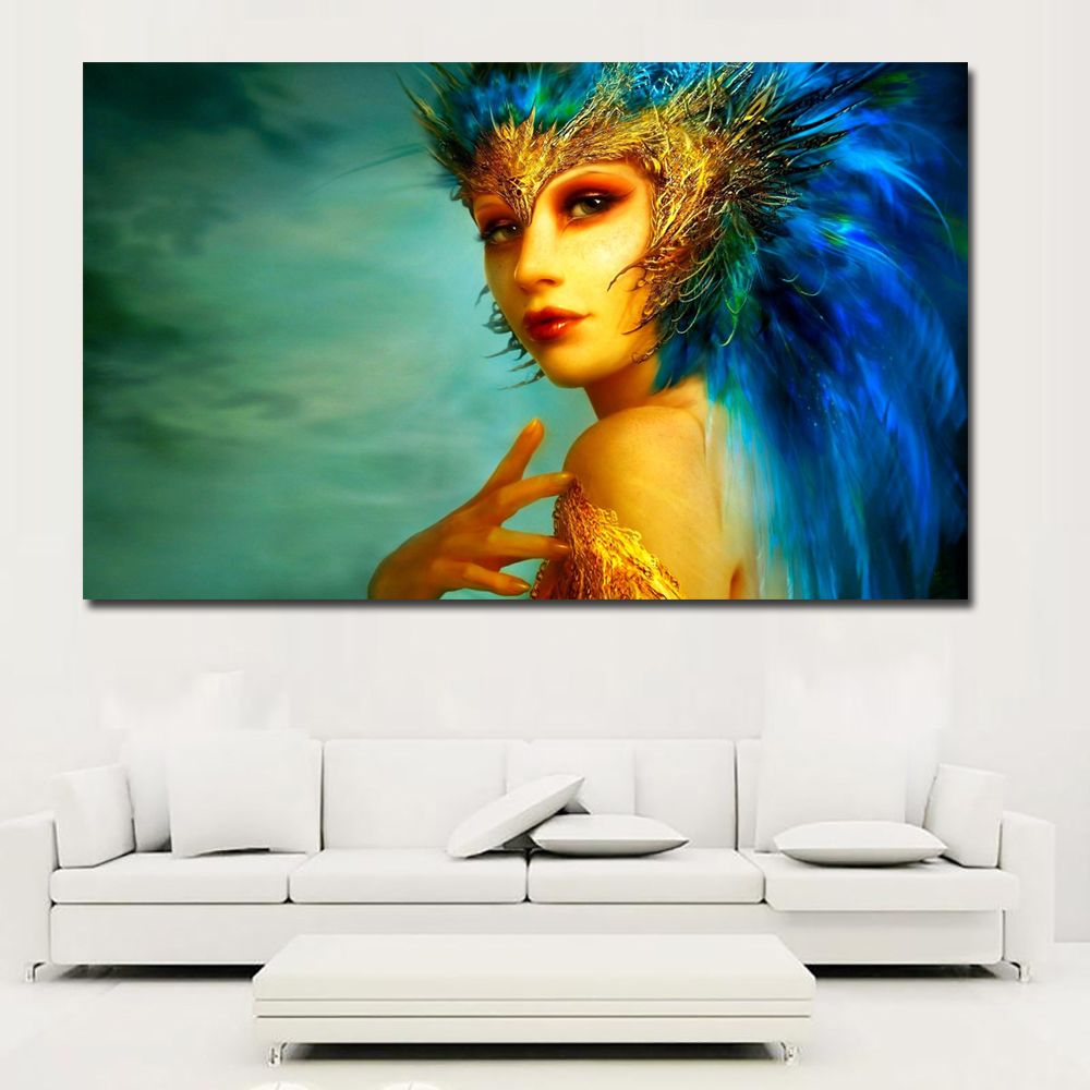 HD printed canvas art native Priestess With Feather Crown Painting wall picture for livingroom dropshipping