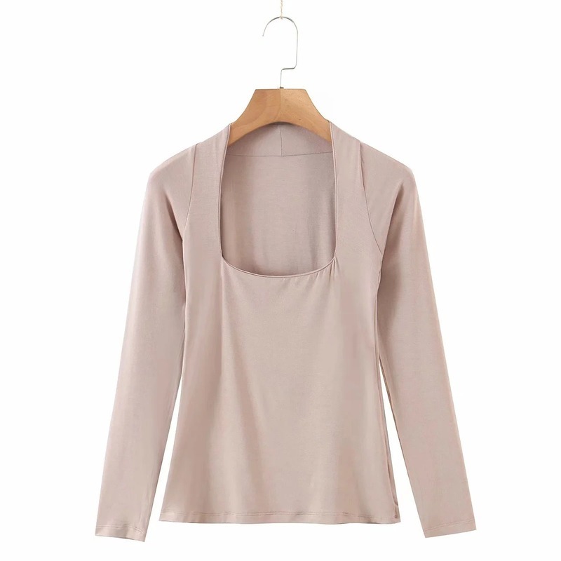 Nomikuma Chic Sexy Square Collar Women Graphic T Shirts Solid Slim Korean Spring New Tshirt Causal Camisas De Mujer 6F376 210427