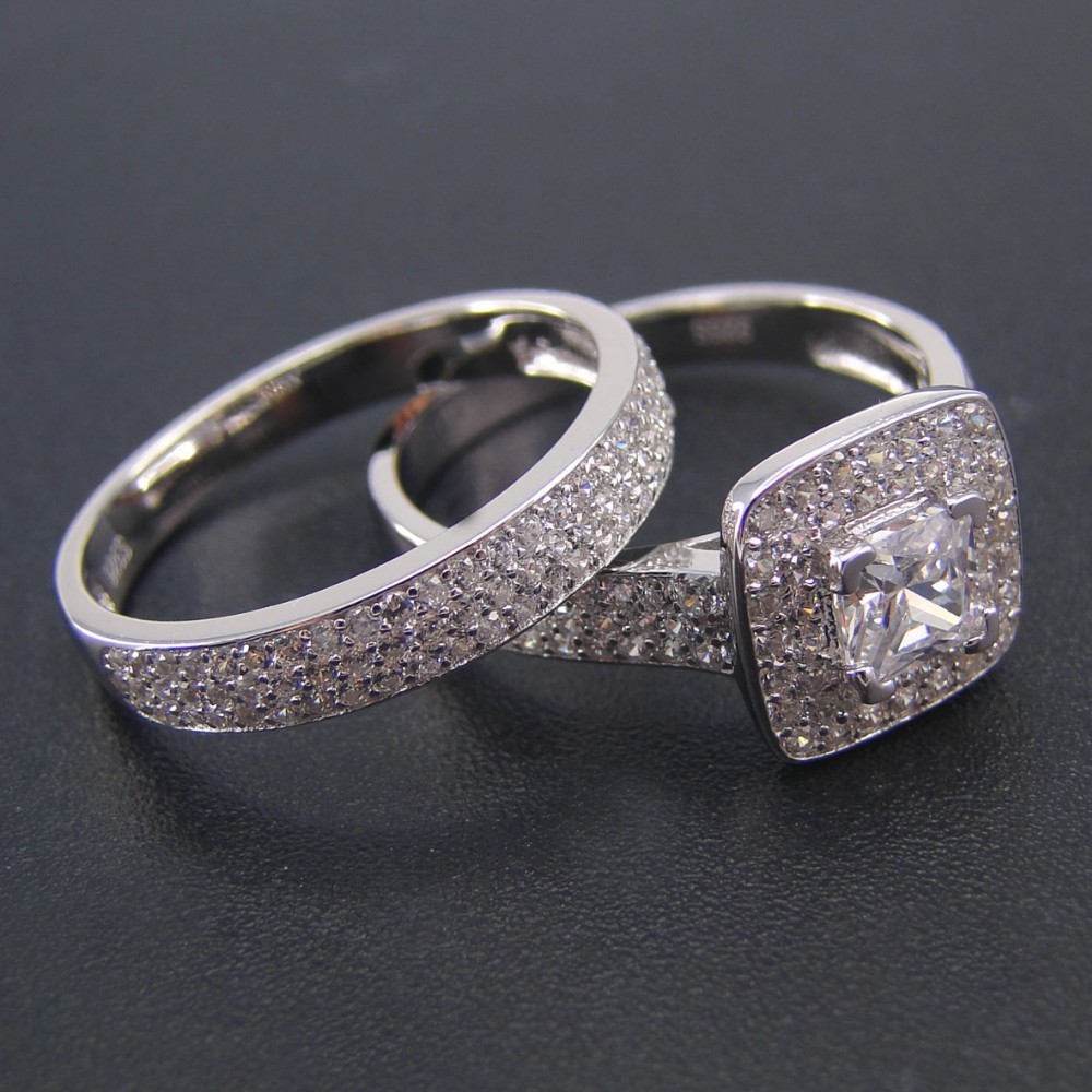 Wedding Ring Sets 100% 925 Sterling Silver Fine Jewelry Women Set Engagement Gift Size 4/5/6/7/8/9/10/11 210524