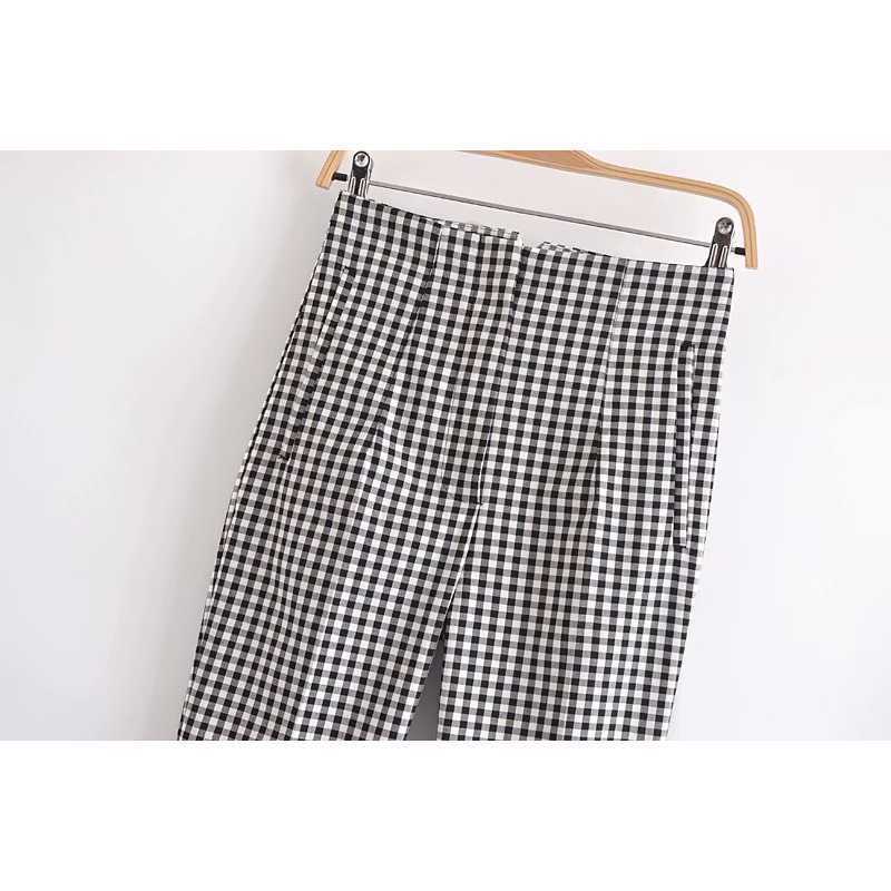 Vintage Women Plaid Hight-waist Pants Casual Woman Fashion Checkered Trousers Chic Lady pantalon pour femme 210709