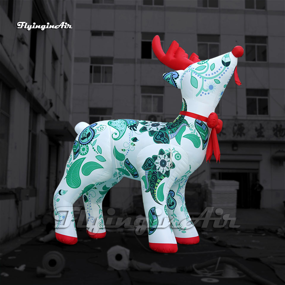 Personalized Christmas Character Model White Inflatable Reindeer 5m Winter Cartoon Animal Mascot Blow Up Deer Balloon For Yard And Park Decoration