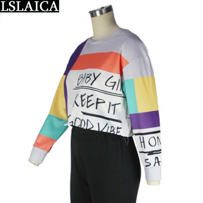 Tops for Women Fashion Colorful Long Sleeve Casual Sweatshirts Letter Printing Fitness Tracksuit O Neck Sudaderas De Mujer 210520