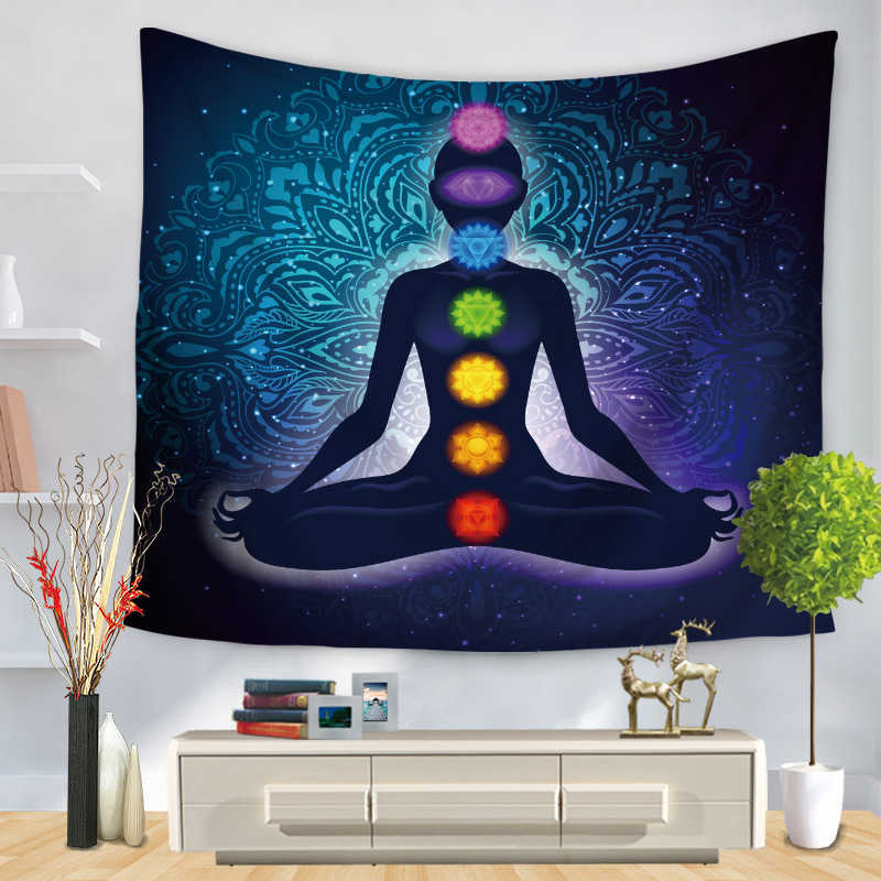 Indian Buddha Statue Tapestry Wall Hanging Wall Cloth Chakra Tapestries Psychedelic Yoga Carpet Home Decoration 210609