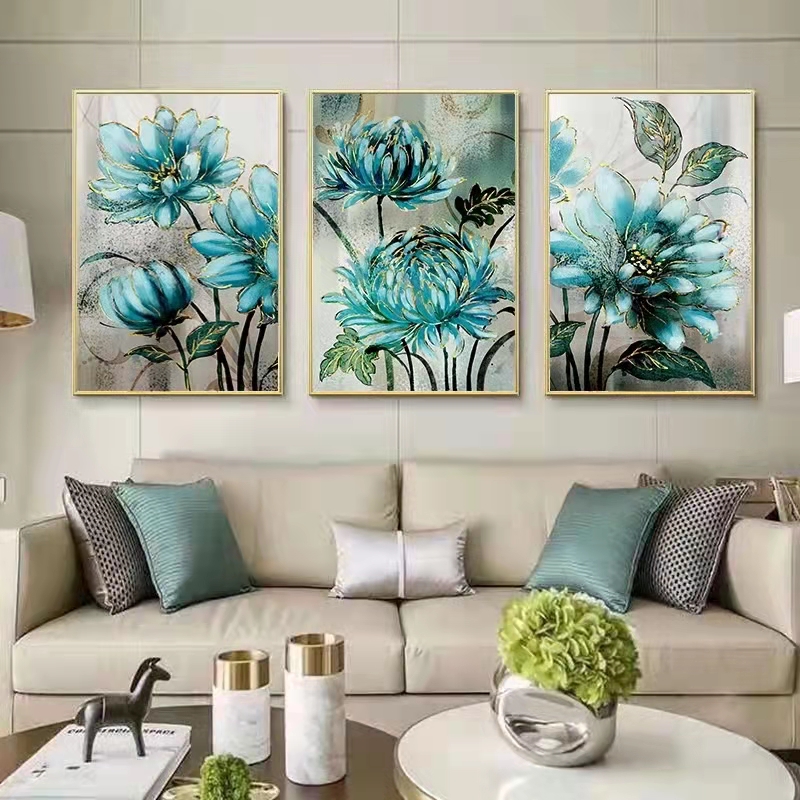 Canvas Painting European Style Retro Pastoral Abstract Blue Flower Living Room Wall Decoration Painting Restaurant Prints Home Decor