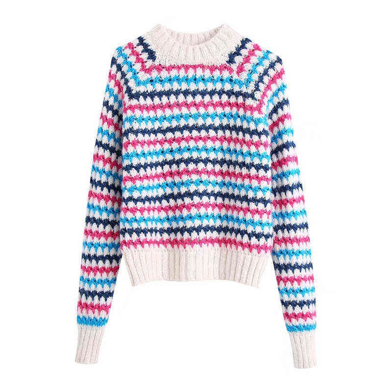 Evfer Chic Lady Fashion Colors Striped Print Knitted Short Pullover Autumn Winter Womens Za O-Neck Long Sleeve Casual Sweaters Y1110, As photo
Evfer Chic Lady Fashion Colors Striped Print Knitted Short Pullover Autumn Winter Womens Za O-Neck Long Sleeve Casual Sweaters Y1110, As photo