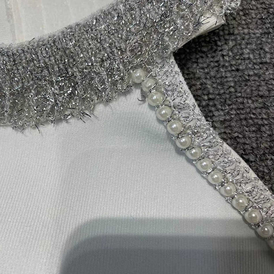 Summer Style White Ladies Bodycon Bandage Dress Elegant Vest Sexy Beaded Sleeveless Club Celebrity Party 210525