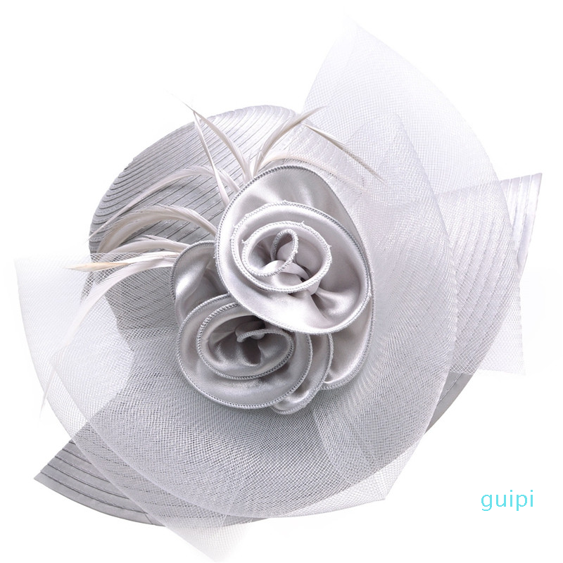 Lawliet Wide Brim Womens Satin Crin Feather Veil Flower Church Derby Race Tea Party Dress Hat A433