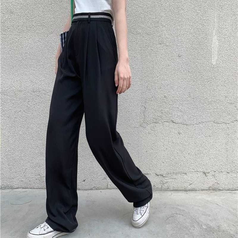 Woman Pants Spring Summer Korean High Waist Long Trousers Causal Solid Elegant Straight Pantalones 6G090 210603