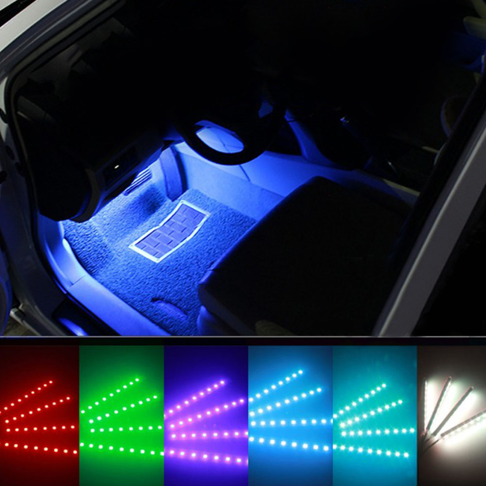 4Pcs/Set Car Styling 12V LED Strip Light Decorative Atmosphere Lamps Auto Interior Accessories With Remote