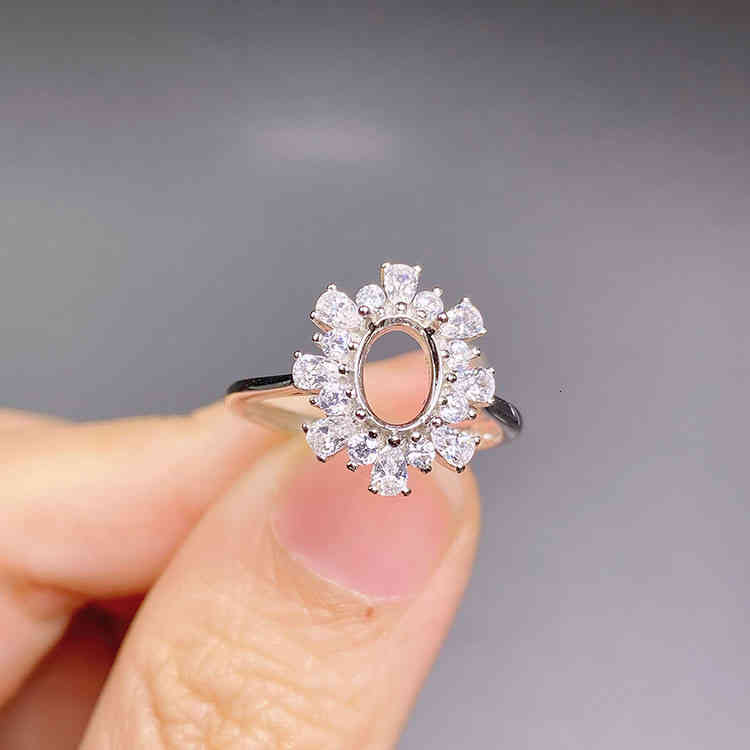 A14 925 Silver Ring Holder with Stone Fashion Female Living Oval 6 * 8mm Empty J1264