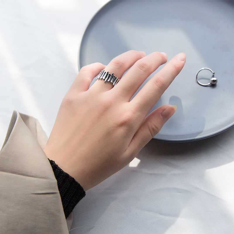 Classic 925 Strling Sliver Retro Irregular Stick Shape Ring for Women Free Size Hip Hop Style Fine Jewelry Bijoux 210707