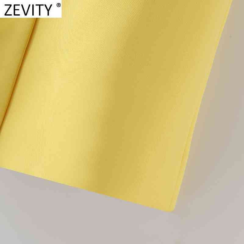 Zevity Women Fashion Sleeveless Yellow Vest Jacket Office Ladies Business Casual Suits WaistCoat Pockets Outwear Tops CT683 210419