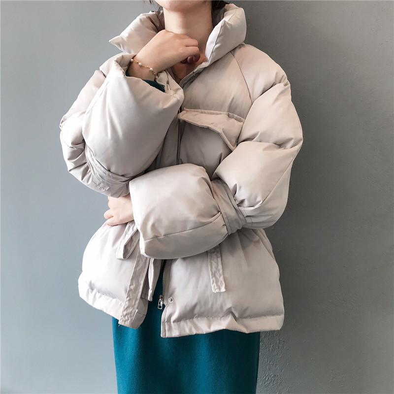 Solid Fashion Women Parka Coat Elastic Waist Pockets Stylish Jacket Winter Collection Zipper Thicken Warm Coats Outerwear Lady 210515
