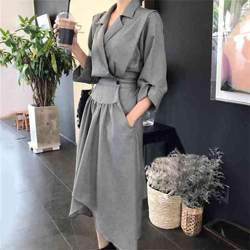 High Quality Autumn Korea Fashion Notched Three Quarter Sleeve Irregular Hem Mid-calf Dress Woman 210603, Picture color
High Quality Autumn Korea Fashion Notched Three Quarter Sleeve Irregular Hem Mid-calf Dress Woman 210603, Picture color