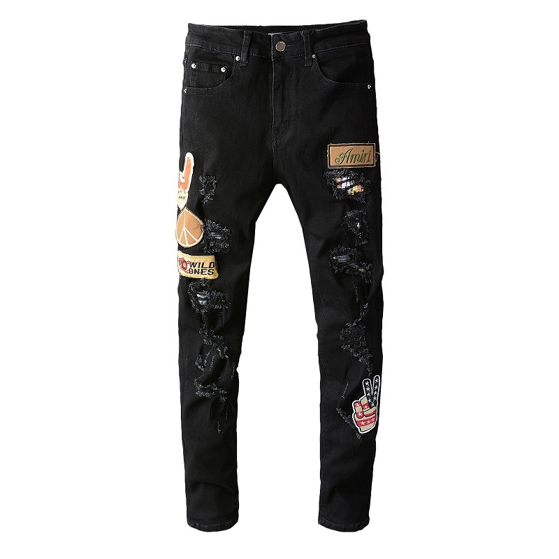 Men's Tide Brand Light Blue Embroidered Printed Patch Patch Stretch Slim Fit High Street Jeans with Holes on The Feet
Men's Tide Brand Light Blue Embroidered Printed Patch Patch Stretch Slim Fit High Street Jeans with Holes on The Feet