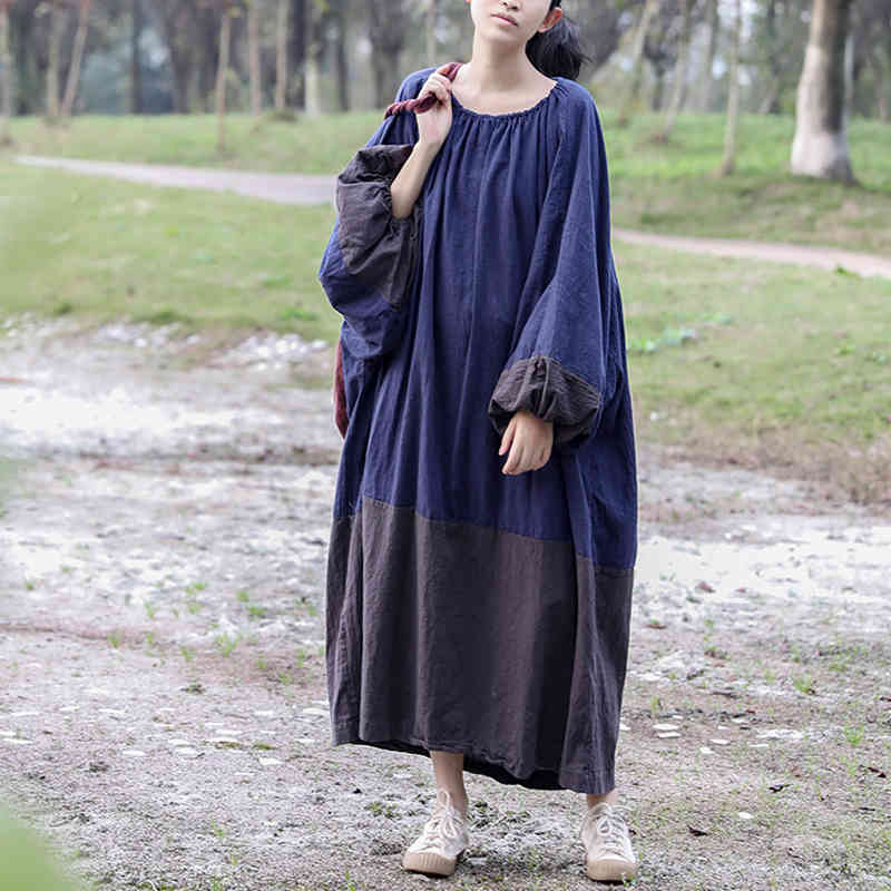 Johnature Women Vintage Cotton Linen Dresses Patchwork Color O-Neck Bat Sleeve Plus Size Women Clothes Spring Dresses 210521, Navy blue
Johnature Women Vintage Cotton Linen Dresses Patchwork Color O-Neck Bat Sleeve Plus Size Women Clothes Spring Dresses 210521, Navy blue