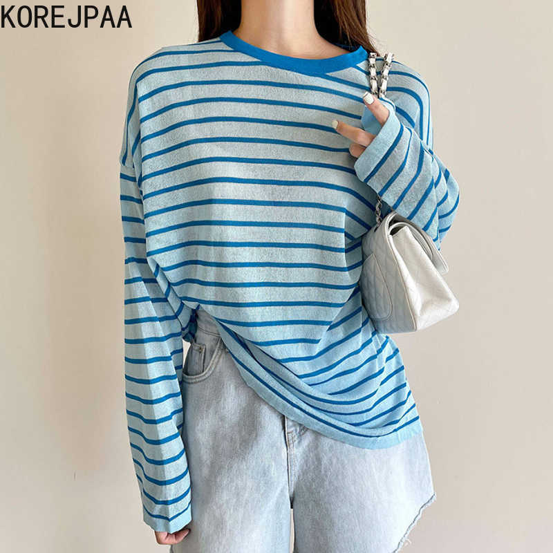 Korejpaa Women T-Shirt Summer All-Match Candy Color Round Neck Loose Thin Long-Sleeved Striped Sunscreen Knitted Pullover 210526, Orange
Korejpaa Women T-Shirt Summer All-Match Candy Color Round Neck Loose Thin Long-Sleeved Striped Sunscreen Knitted Pullover 210526, Orange