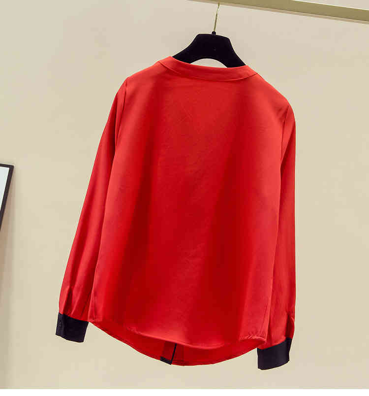 Spring and Autumn Chiffon Shirts Women V-neck Loose Tops Shirt Office Lady Blouse Korean Fashion Clothing Solid Blusas 11155 210506