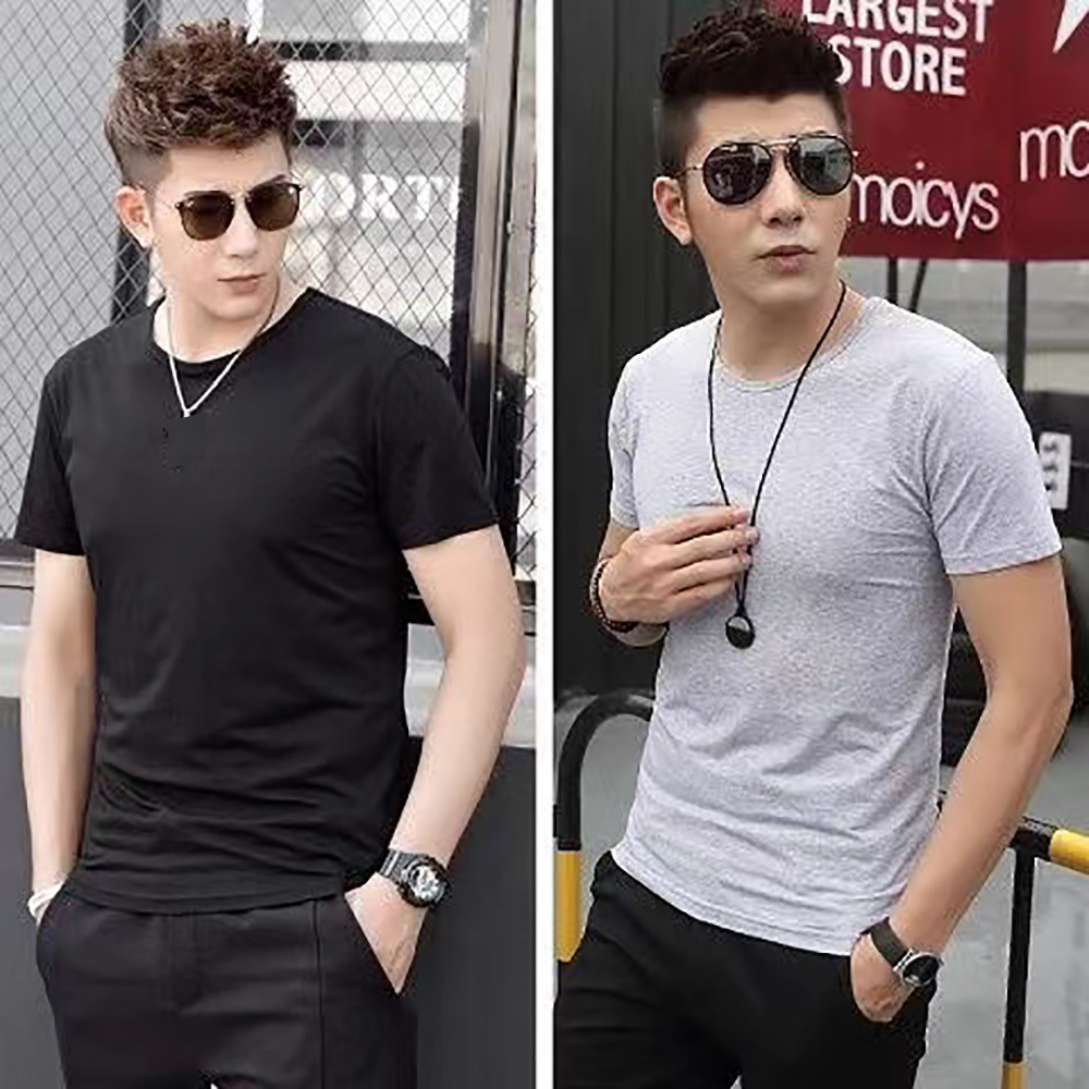 2Pcs Men Tshirt Spandex Fitnes Clothing Man Tops Tees T Shirt For Male Solid Color Tshirts multi Colors T-Shirt B0890 210518