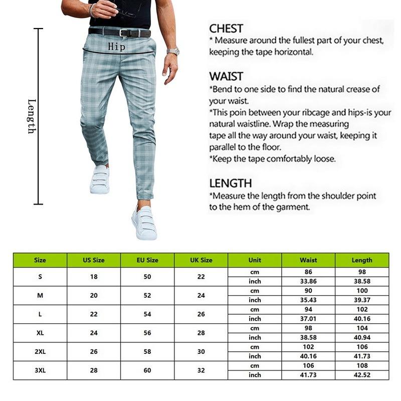 Men's Pants 2021 Mens Casual Trousers Skinny Stretch Chinos Slim Fit Pant Plaid Check Male