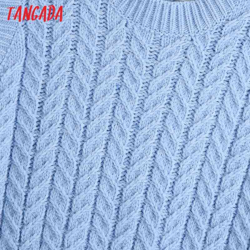 Women Fashion Blue Twist Crop Knitted Vest Sweater Vintage O Neck Sleeveless Female Waistcoat Chic Tops BE464 210416