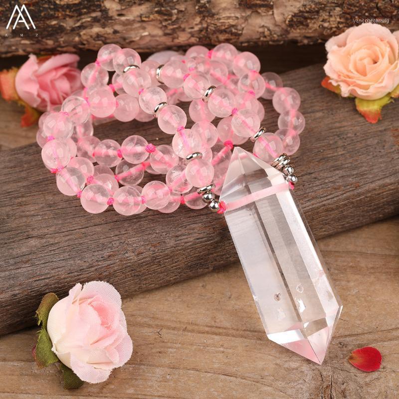 Natural Clear White Quartz Double Point Pendant Smooth Pink Roses Round Beads Knotted Necklace Handmade Jewelry Dropship1
Natural Clear White Quartz Double Point Pendant Smooth Pink Roses Round Beads Knotted Necklace Handmade Jewelry Dropship1