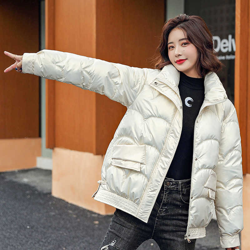 Women's Cotton-padded Jacket Bright Puffer Winter Short Bubble Parkas 211011