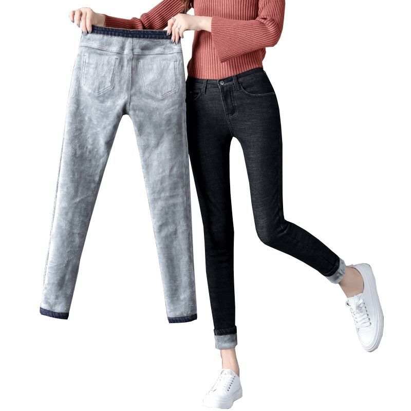 Thick Skinny Denim High Waisted Pencil Pants Vintage Jeans Women Winter Warm Velvet Ladies Trousers 7581 50 210417