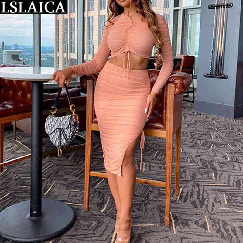 Slim Two Piece Sets Fashion Solid Draped Drawstring Long Sleeve Tops&skirt Casual Clothing Women Autumn Party 2 Set 210520, Pink
Slim Two Piece Sets Fashion Solid Draped Drawstring Long Sleeve Tops&skirt Casual Clothing Women Autumn Party 2 Set 210520, Pink