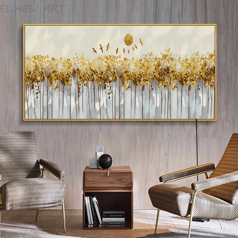 Black Golden Abstract Painting Leaf Posters Canvas Prints Wall Art Pictures For Living Room Modern Home Decor Tree Quadros