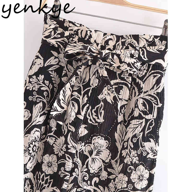 Spring Women Vintage Floral Print Pants Female Free Belt High Waist Casual Trousers pantalones de mujer 210430