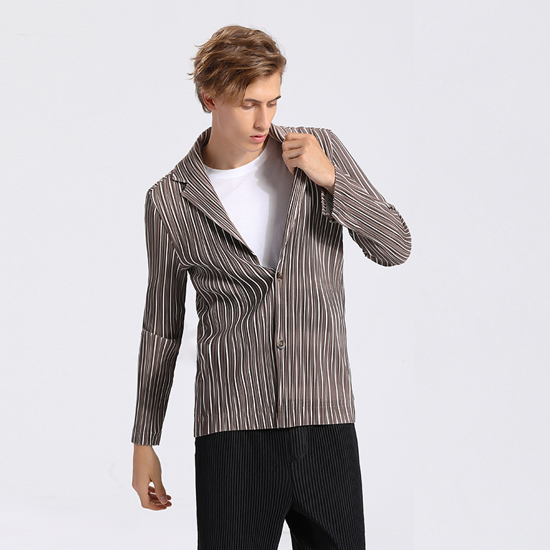 IEFB Men's Business Casual Men's Striped Pleated Blazer Loose Notched Collar Suit Coat Men's Professional Wear 9Y6724 210524