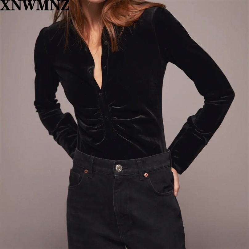 women Fashion velvet bodysuit Female Vintage long sleeve Gathered chic Polo-style button Collared Ladies 210520, Black
women Fashion velvet bodysuit Female Vintage long sleeve Gathered chic Polo-style button Collared Ladies 210520, Black