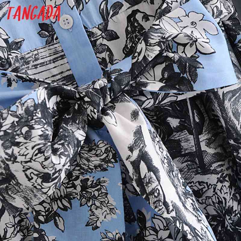 Fashion Women Flowers Print Shirt Long Sleeve Office Ladies Midi Dress with Slash 3H65 210416