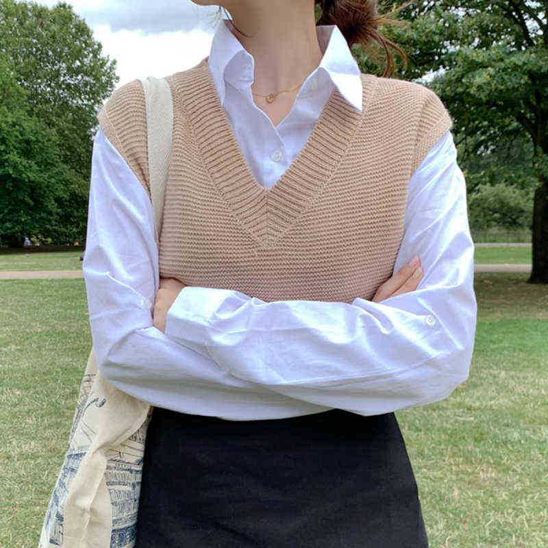 Spring Autumn Loose Sweater Women's Vest Knitted Vest V-Neck Joker Knitted Vest Womens Vests Winter Outerwear Plus Size 10974 211109