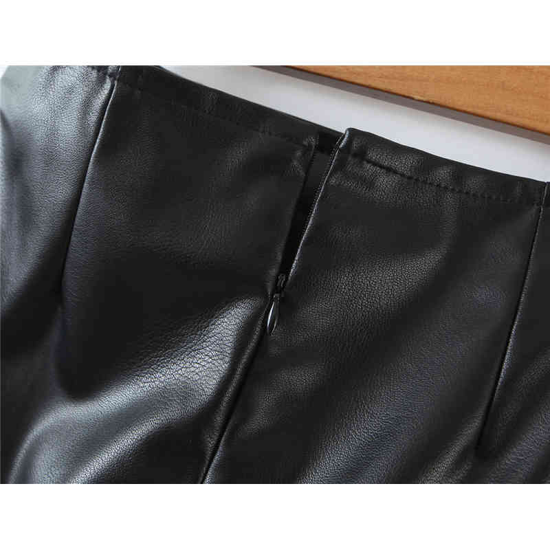 Evfer Women Elegant High Waist Black Faux Leather Mini Skirts Chic Lady Fashion Back Zipper Slim Skirt Girl Slit Short Pu 210421