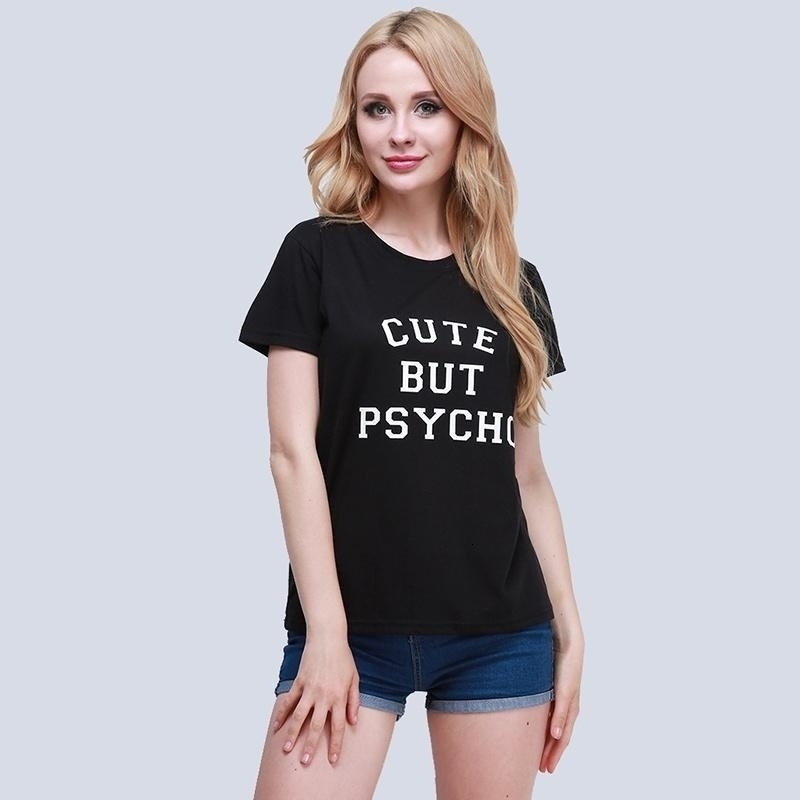 AprilGrass Brand Designer Women Short Sleeve White Black Tshirt Casual T-shirt Letter Print Cute But Psycho Shirt 
AprilGrass Brand Designer Women Short Sleeve White Black Tshirt Casual T-shirt Letter Print Cute But Psycho Shirt