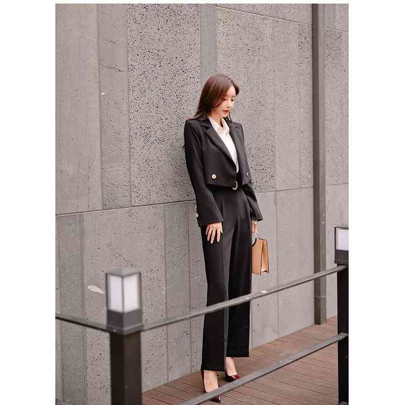 Woman Suits Lady Suit Office Black Fashion Autumn Ladies Blazer Jacket And Pants With Belt 2 Piece Sets High Street Femme 210520