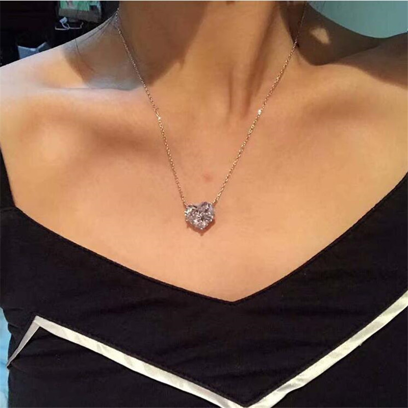 Choucong Brand Simple Fashion Jewelry Solitaire Real Sterling Sier Large Dia Heart Pendant White Topaz Gemstones Handmade Women Wedding Necklace Gift