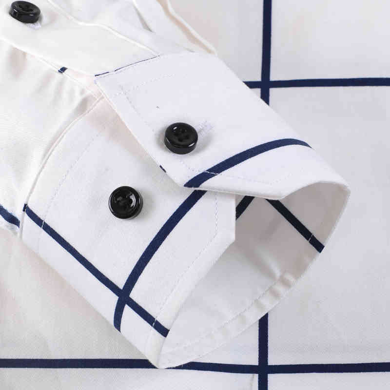 Men's Large Plaid and Check Easy Care Cotton Shirt Long-Sleeve Standard-fit Button Down Collared Casual Gingham Shirts 210410