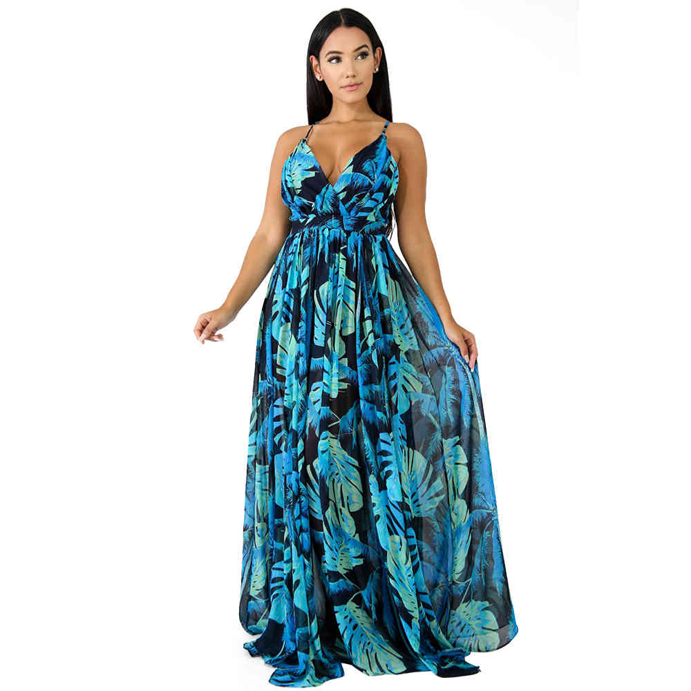 Plus Size Summer Women Long Maxi Dress V-Neck Print Night Club Party Beach Sexy Elegant Street Bohemian Dresses Vestidos GL8212 210409